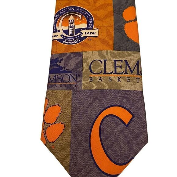 Eagles Wings University of Clemson Tigers Basketball Orange and Regalia Necktie - Picture 2 of 8